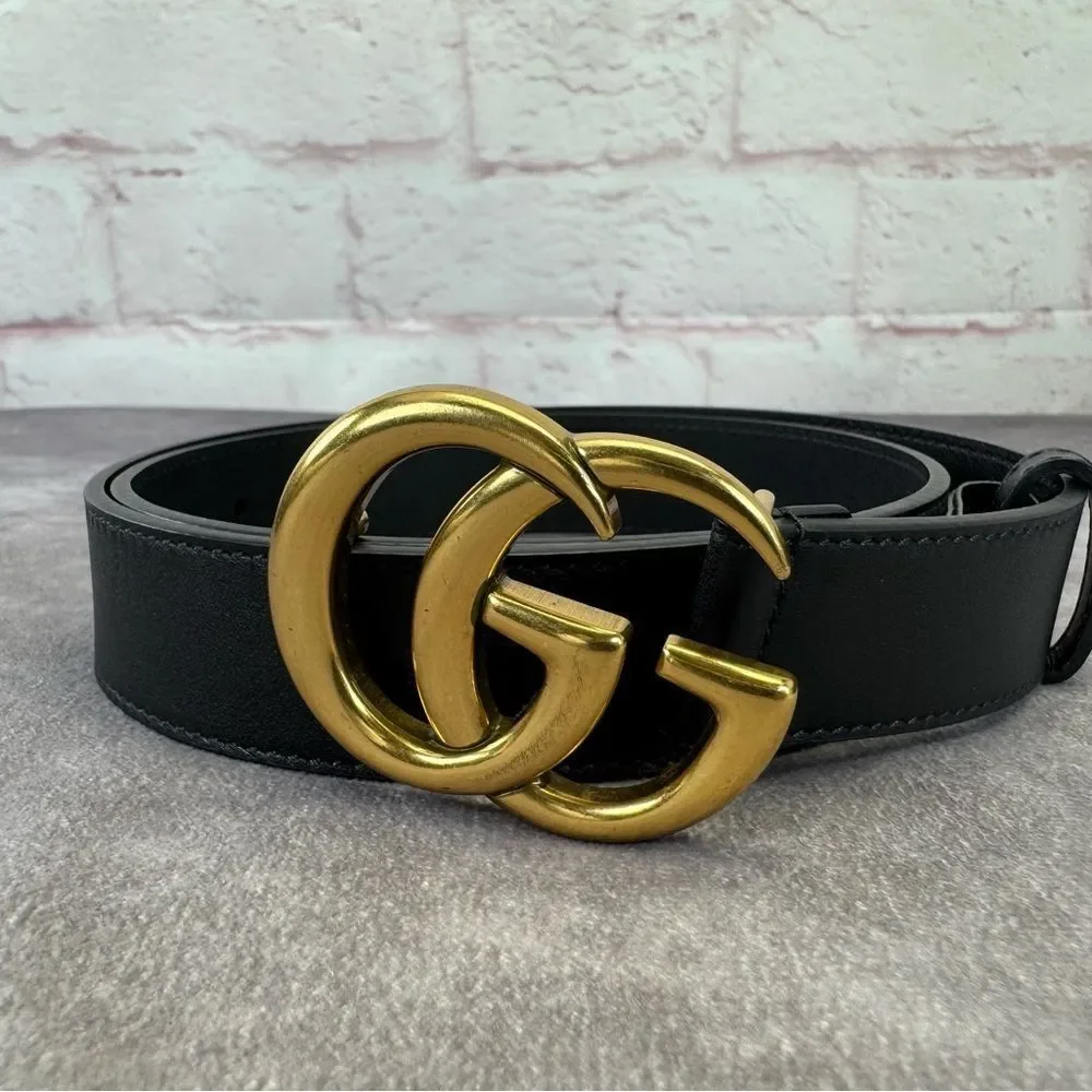 Gucci Slim Leather Marmont Gg Double Belt Black 80/32” 414516 - Picture 9 of 10